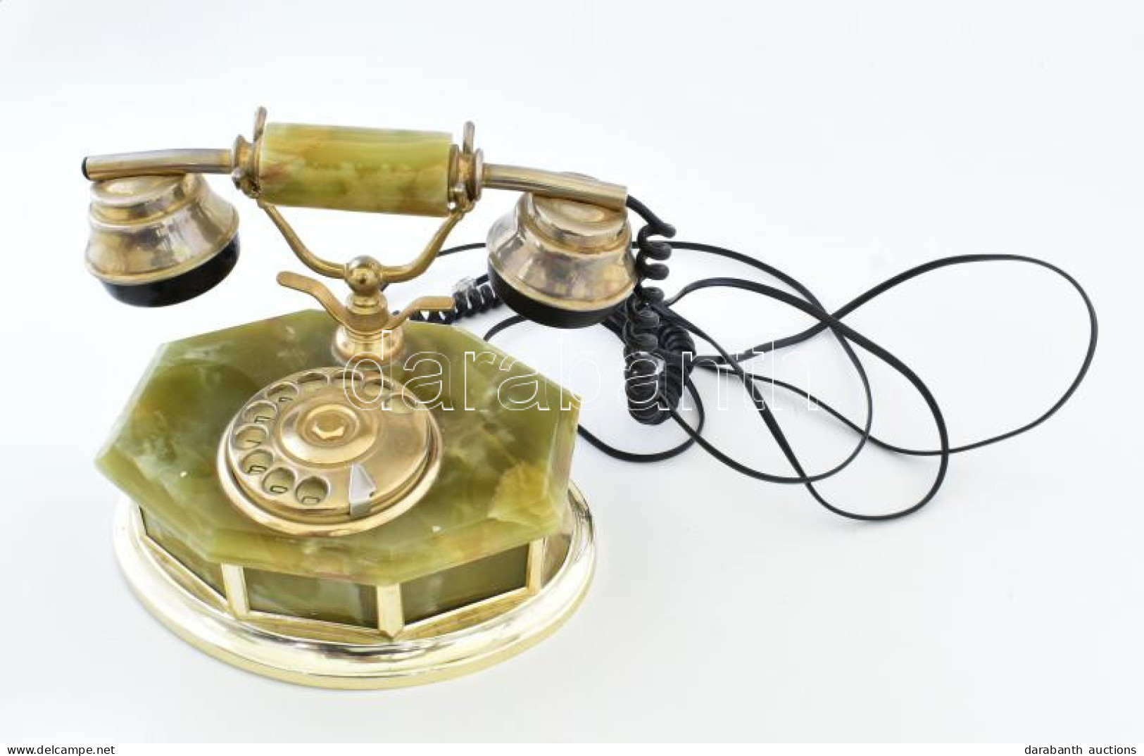 Ónix és Fém Tárcsázós Telefon, Kábellel, Működőképes, Kb. 25x20 Cm - Other & Unclassified