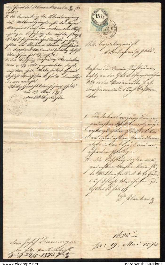 1870-73 15kr CM Illetékbélyeg Okmányon Waidhofen. / 15 Kr Convention Munze Fiscal, On Document 2 Db - Non Classés