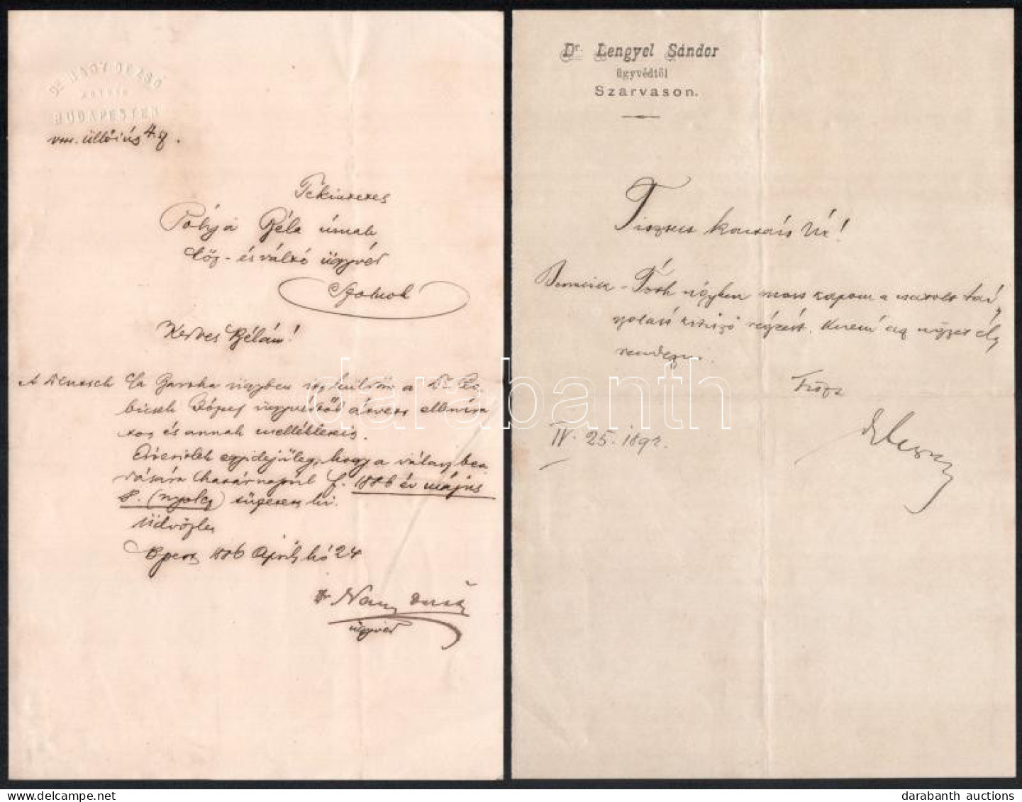 1886-1892 Bp. - Szarvas, 3 Db ügyvédi Levél, Fejléces Papírokon - Zonder Classificatie