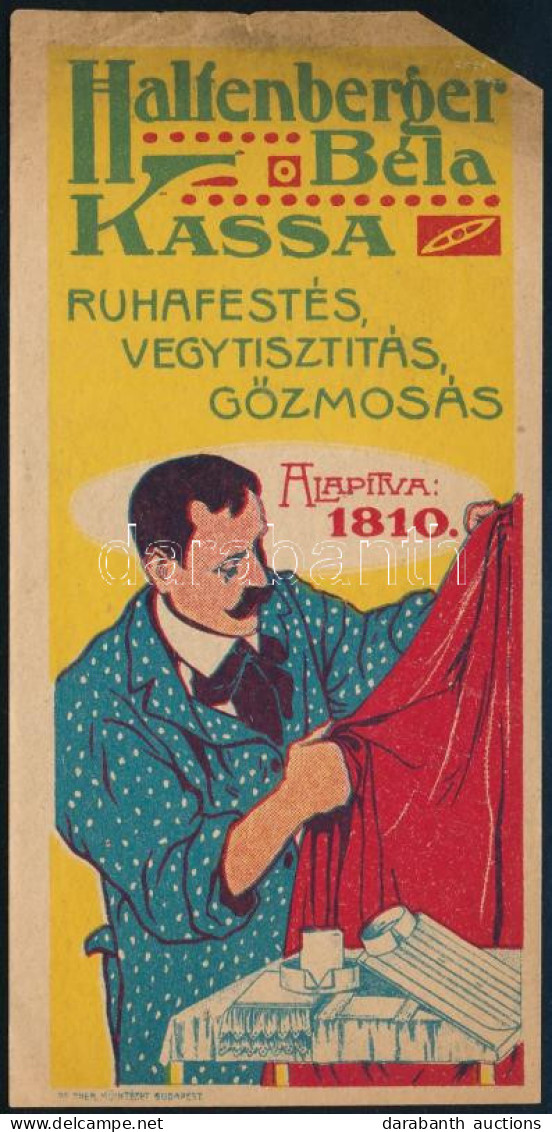 Cca 1910-1920 Kassa, Haltenberger Béla Ruhafestés, Vegytisztítás, Gőzmosás Számolócédula, Kissé Sérült, Sarokhiánnyal - Publicidad