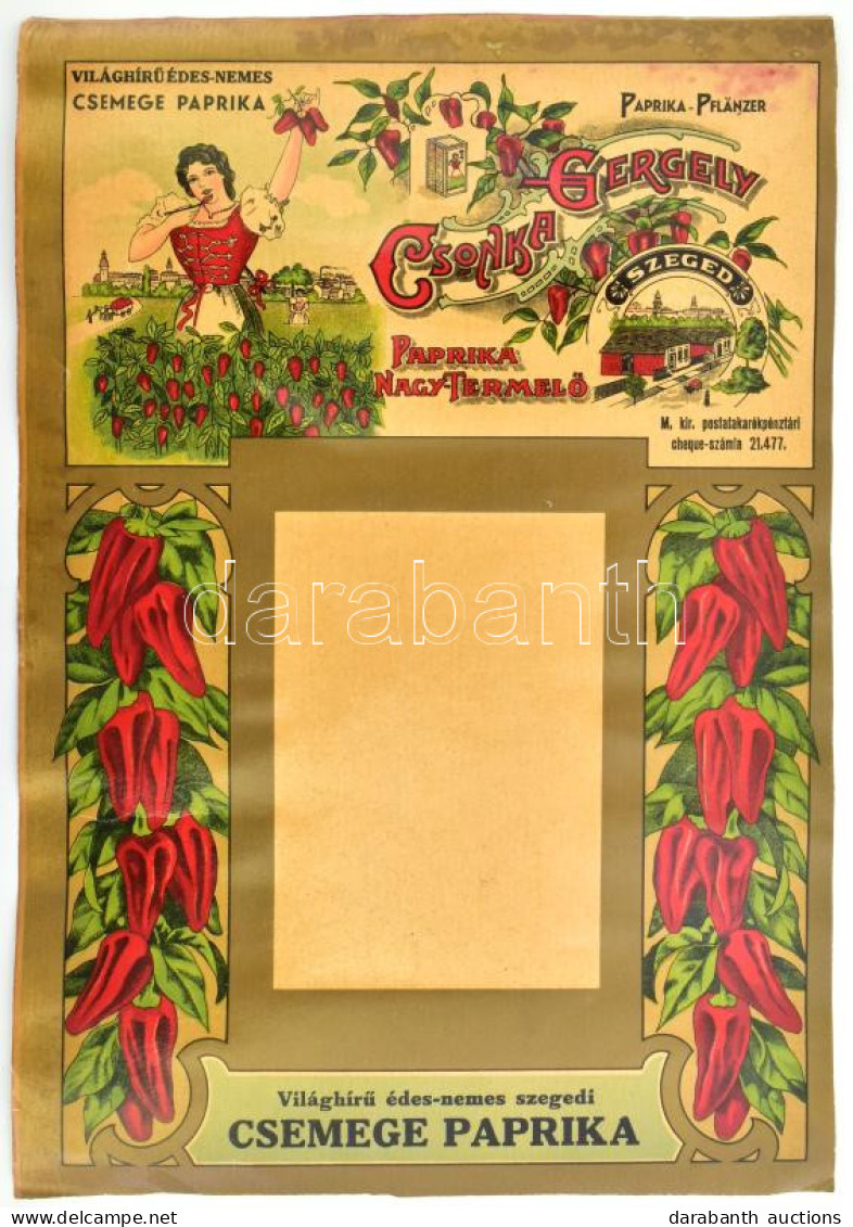 Csonka Gergely Paprika Nagytermelő Litho Reklámlap, Kisebb Sérülésekkel, 35×24 Cm - Advertising