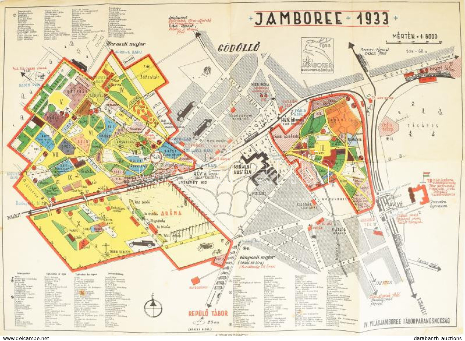 1933 A Gödöllői Jamboree Térképe, Kiadja: Athenaeum, Szakadással, 40×55 Cm - Scouting