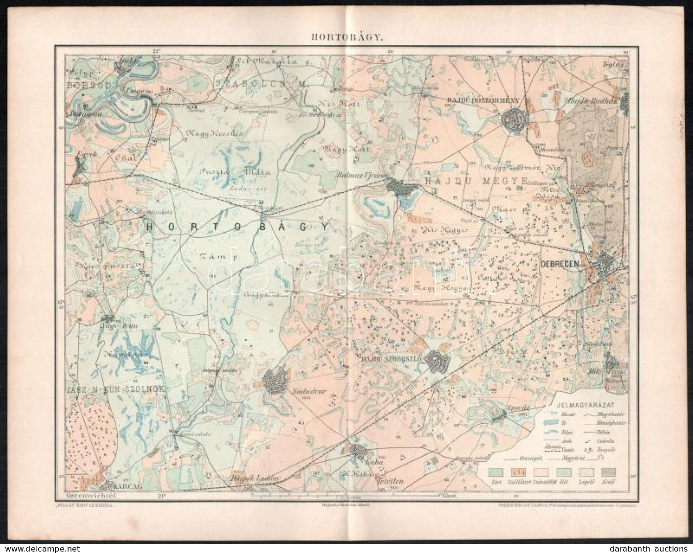 Cca 1900 Hortobágy Térkép, Pallas Nagy Lexikona, Bp., Posner-ny, 20x25,5 Cm - Andere & Zonder Classificatie