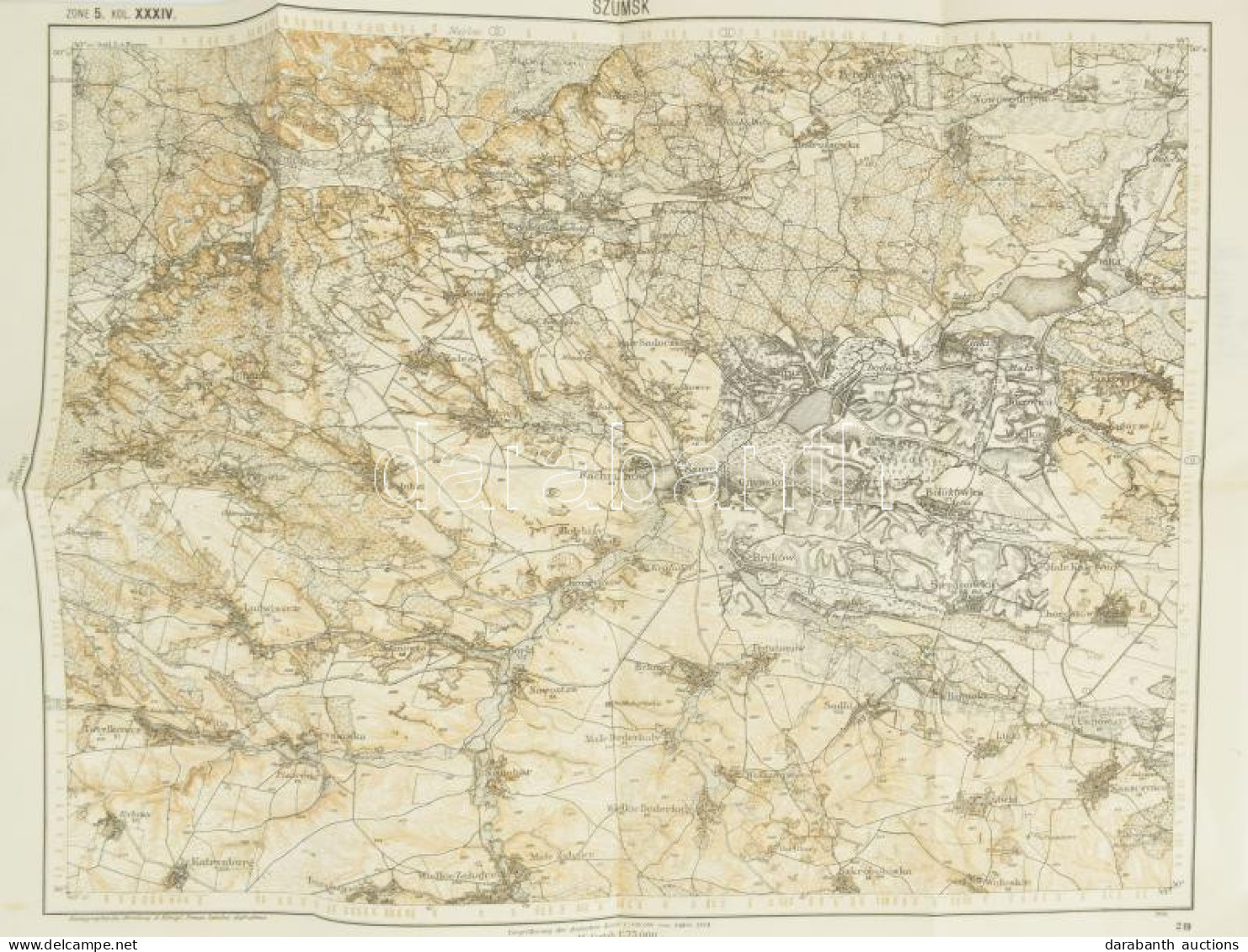 Cca 1914 Szumsk és Környéke (Lengyelország), Katonai Térkép, 1 : 75.000, 54x42 Cm - Andere & Zonder Classificatie