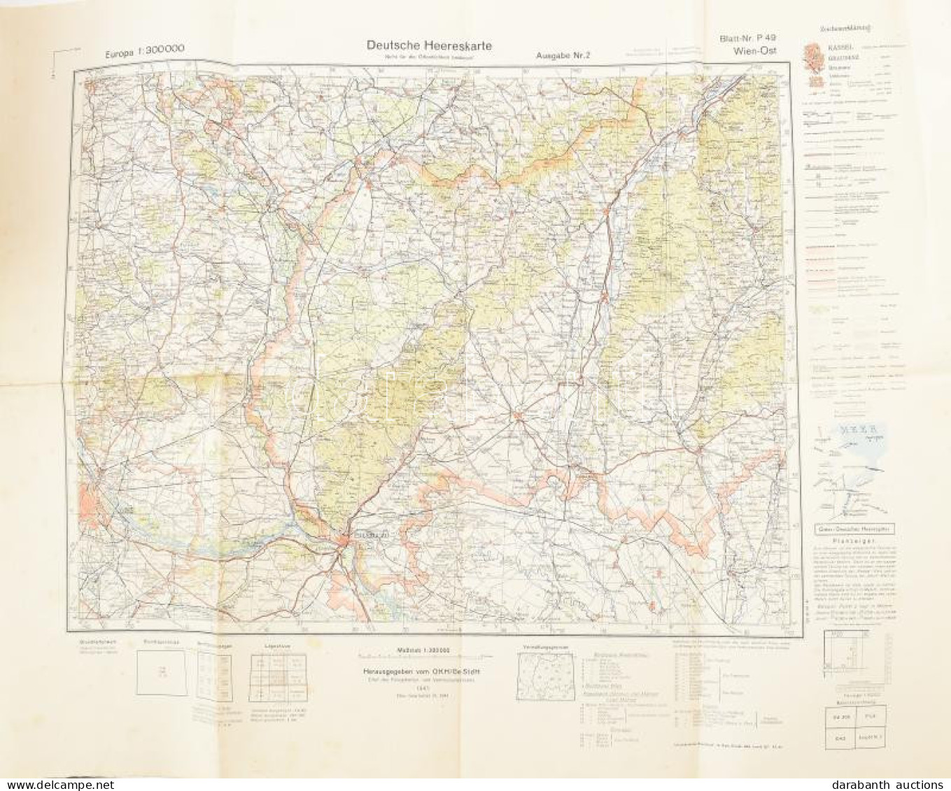 1944 Bécs és Környéke Német Katonai Térkép 57x54 Cm - Altri & Non Classificati