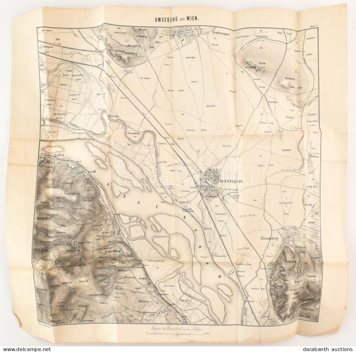 Cca 1850 Bécs és Környékének Kőnyomatos Térképe. Hajtva. / Lithographic Map Of Vienna And Area. Folded 49x51 Cm - Andere & Zonder Classificatie