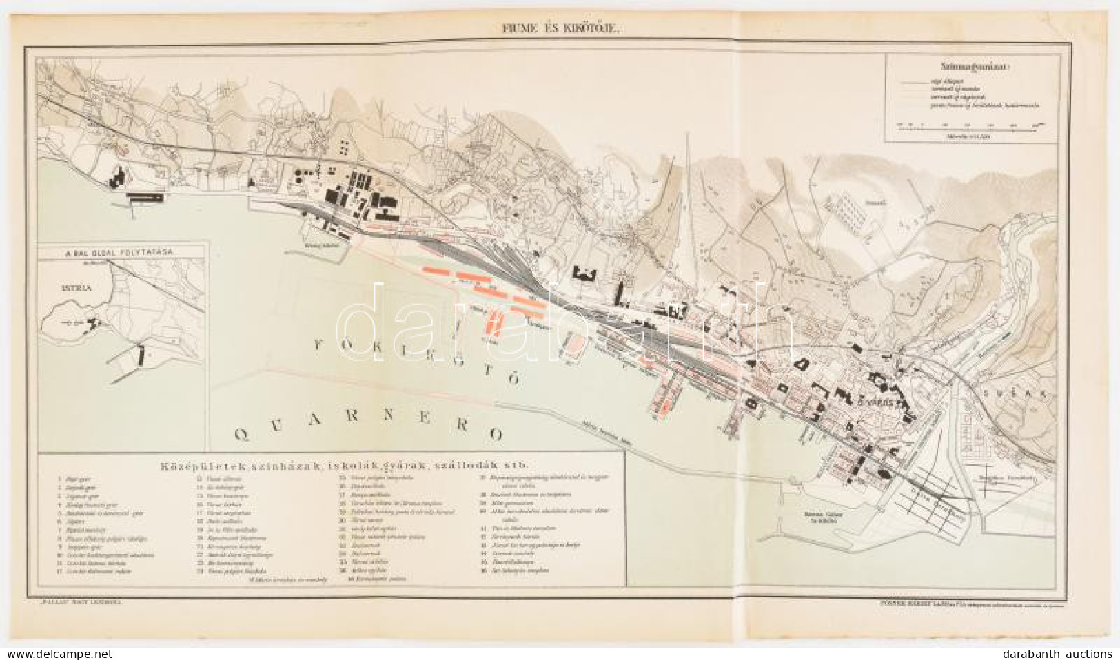 Cca 1900 Fiume és Kikötője, 1:11.520, Pallas Nagy Lexikona, Bp., Posner-ny, Kis Javítással, 21x40 Cm - Autres & Non Classés