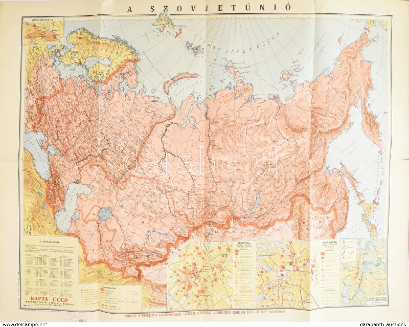 Cca 1950 A Szovjetunió Térképe, Melléktérképekkel, Közte "Sztálin Szülőföldje". 1:10 000 000. A Magyar-Szovjet Társaság  - Otros & Sin Clasificación