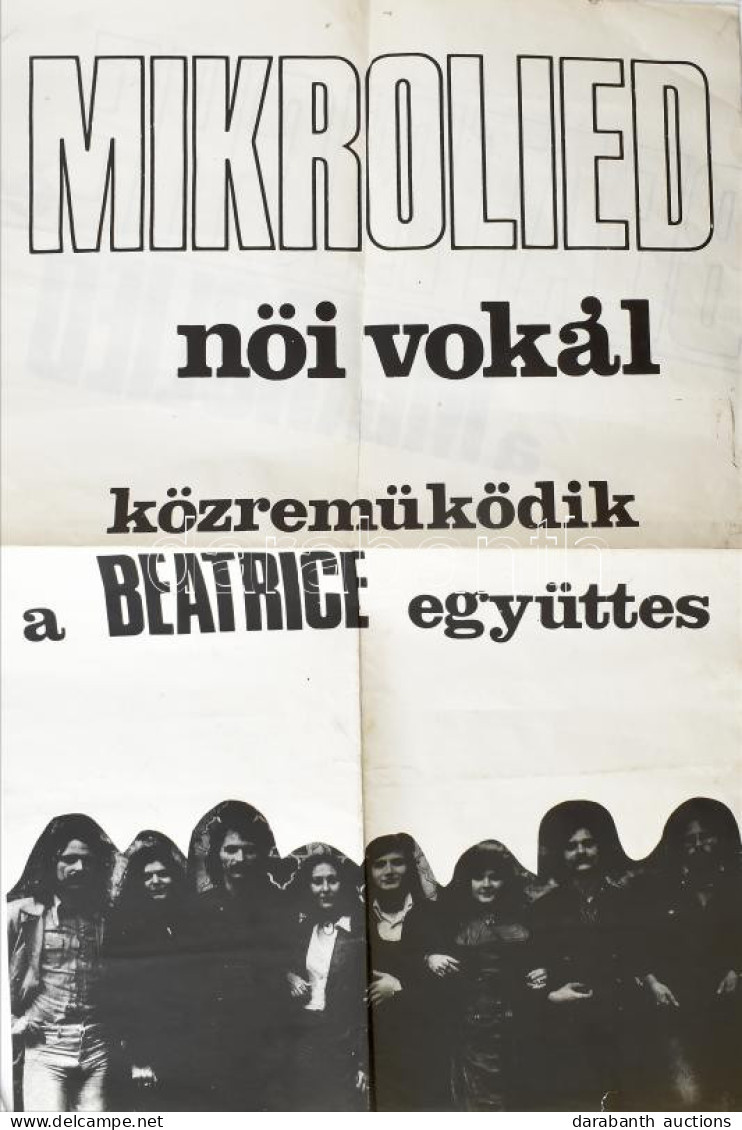 Mikrolied Női Vokál és A Beatrice (korai Felállásban) Közös Koncertjének Plakátja, Hajtott, Kis Szakadással, Lyukasztáss - Other & Unclassified