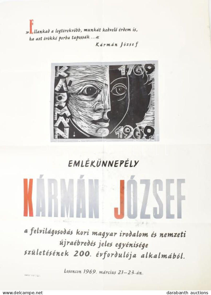 1969 Kármán József Emlékünnepély Plakát, Hajtva, Kissé Koszos, 86x61 Cm - Otros & Sin Clasificación