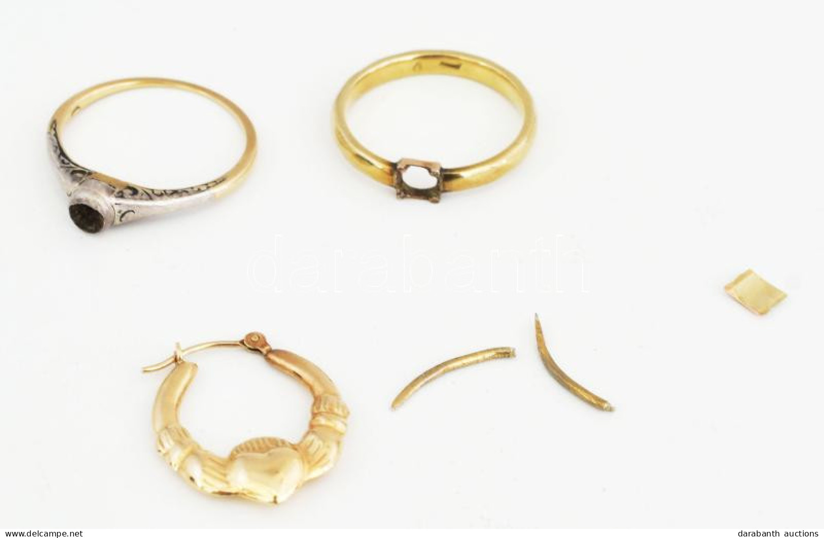 14k Arany (Au) Gyűrűk, Fél Pár Fülbevaló, Egyéb Alkatrész, Nagyobb Darabok Jelzettek össz 5,88 G - Altri & Non Classificati