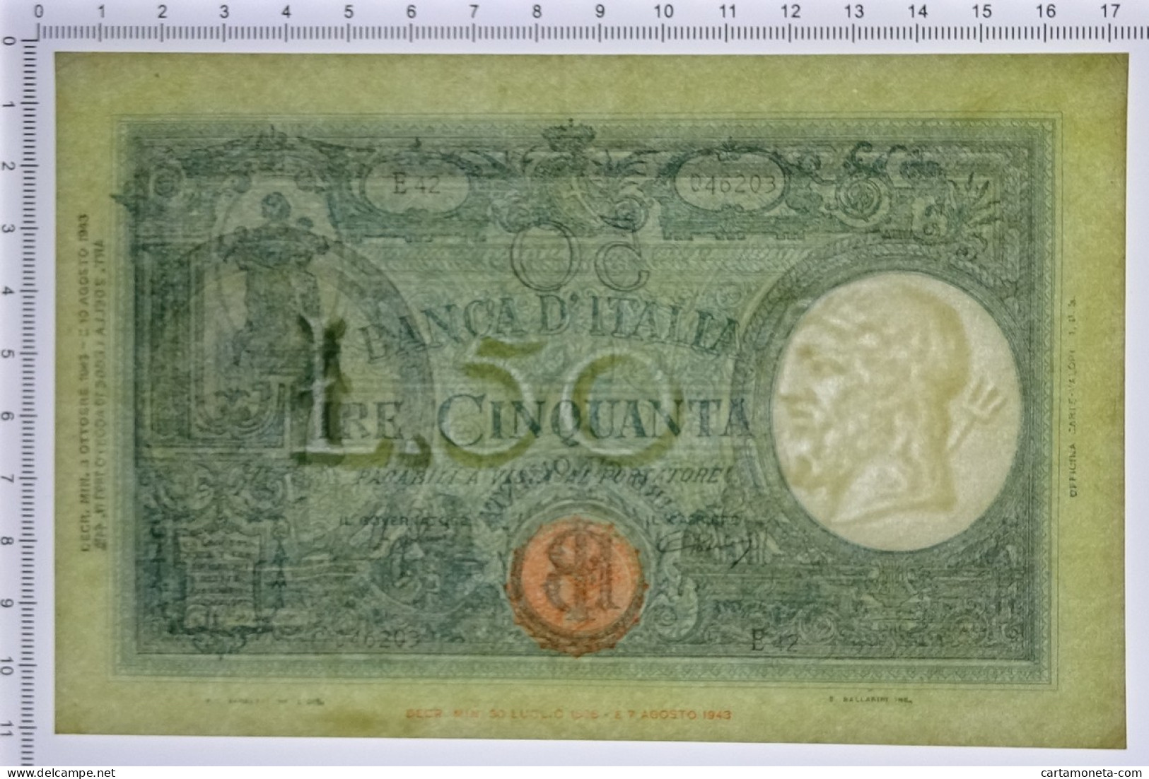 50 LIRE BARBETTI GRANDE L SENZA MATRICE BI RSI 08/10/1943 SUP- - Regno D'Italia - Altri