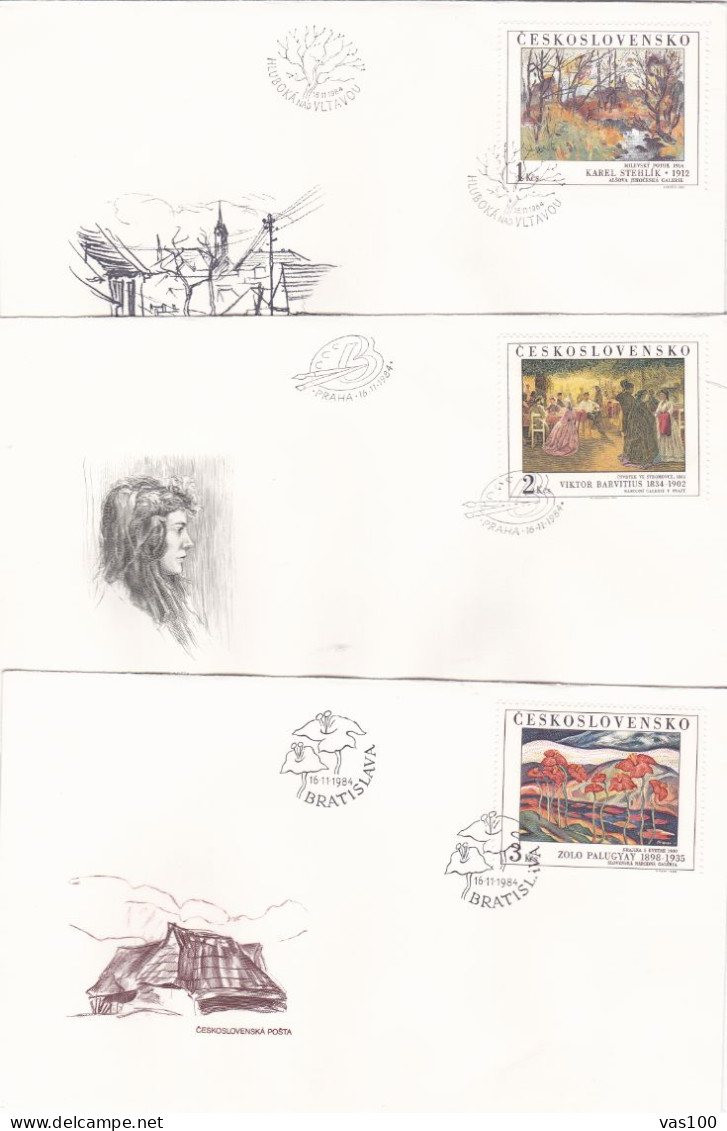 THE PAINTING 3  COVERS  FDC  CIRCULATED 1985 Tchécoslovaquie - Briefe U. Dokumente