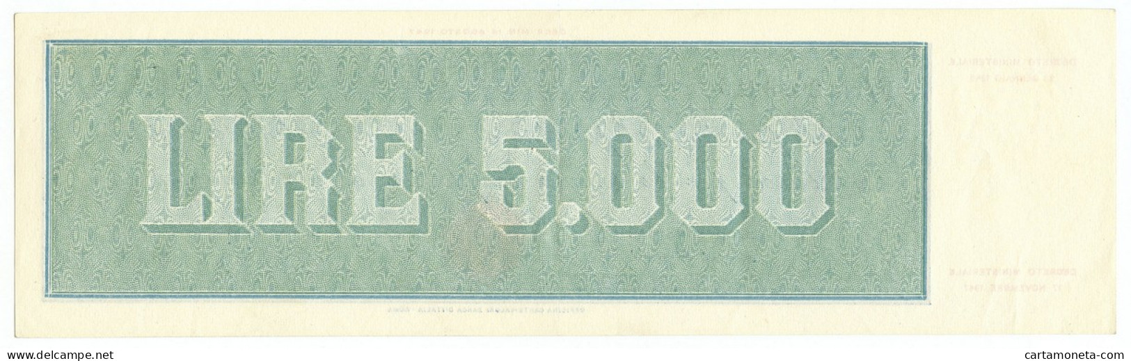 5000 LIRE TITOLO PROVVISORIO MEDUSA REPUBBLICA ITALIANA 28/01/1948 SPL+ - Altri & Non Classificati