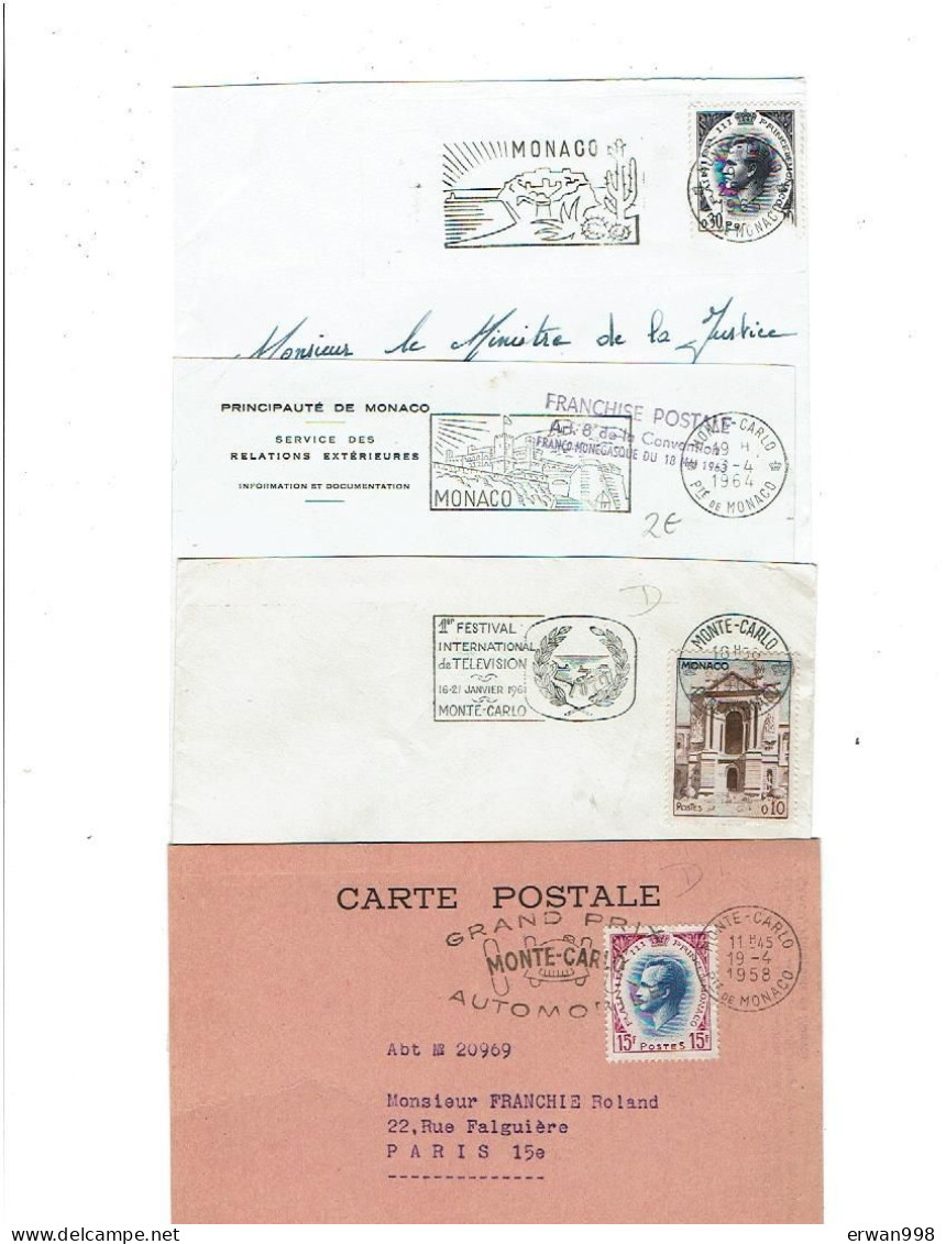 MONACO 11 Flammes Illustrées SECAP Enveloppes Entières De 1948 à 1969 Toutes Scannées  371 - Postmarks