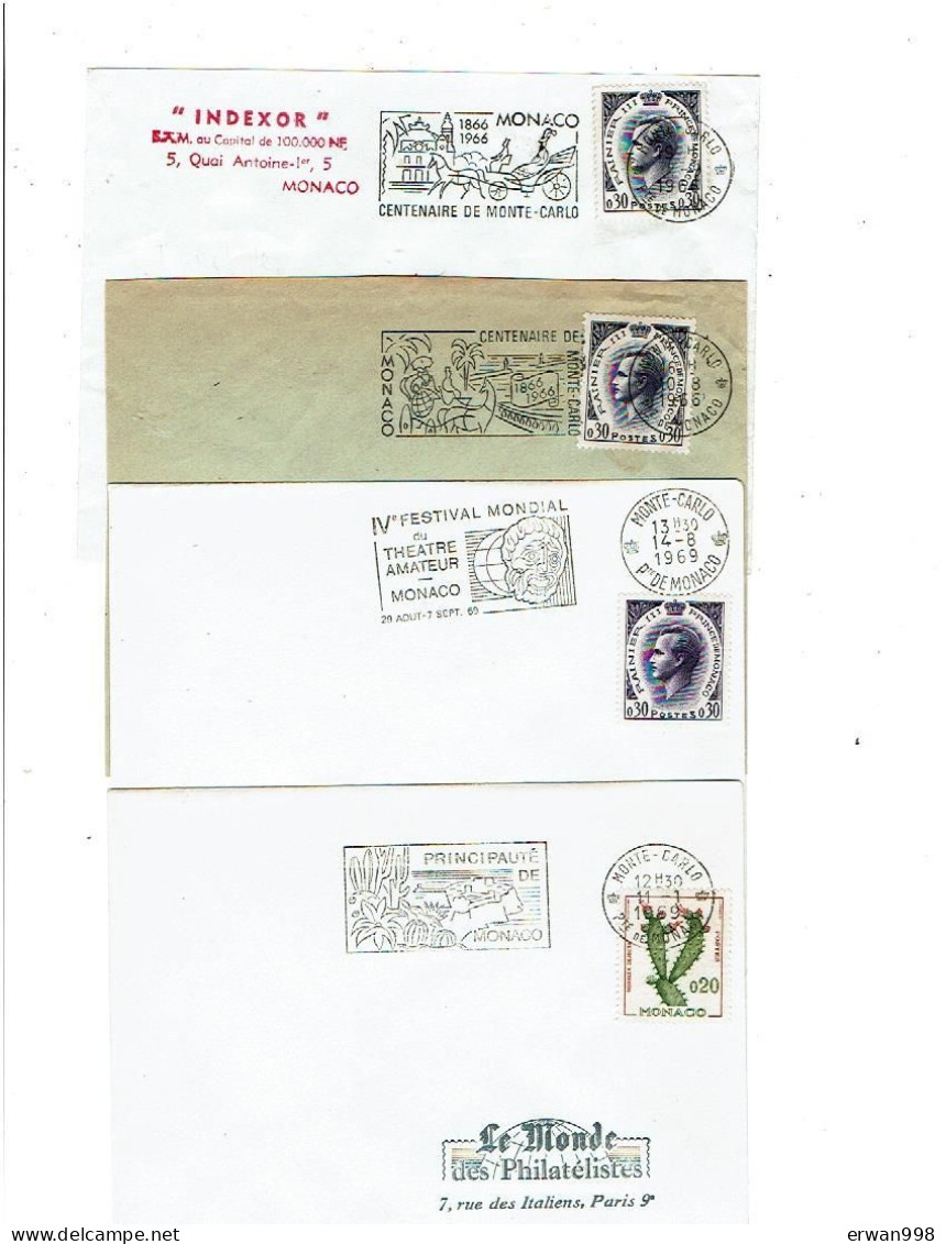 MONACO 11 Flammes Illustrées SECAP Enveloppes Entières De 1948 à 1969 Toutes Scannées  371 - Postmarks