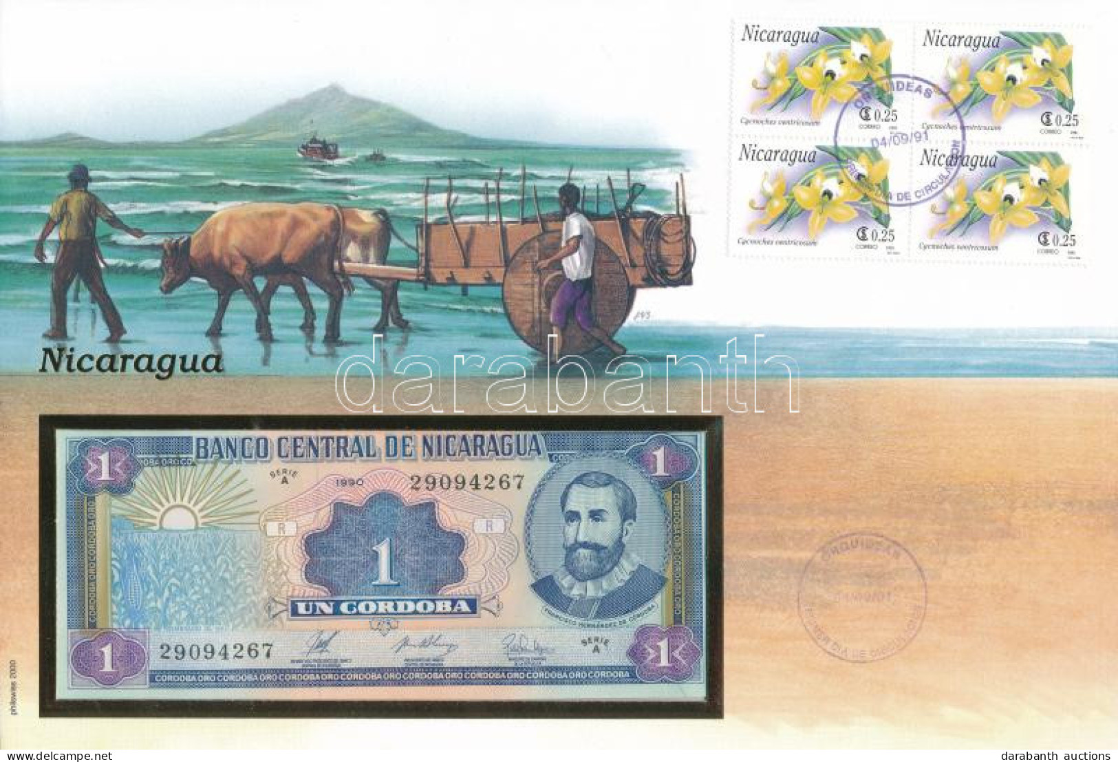 Nicaragua 1990. 1C Borítékban, Alkalmi Bélyeggel és Bélyegzéssel T:UNC Nicaragua 1990. 1 Cordoba In Envelope With Stamps - Sin Clasificación