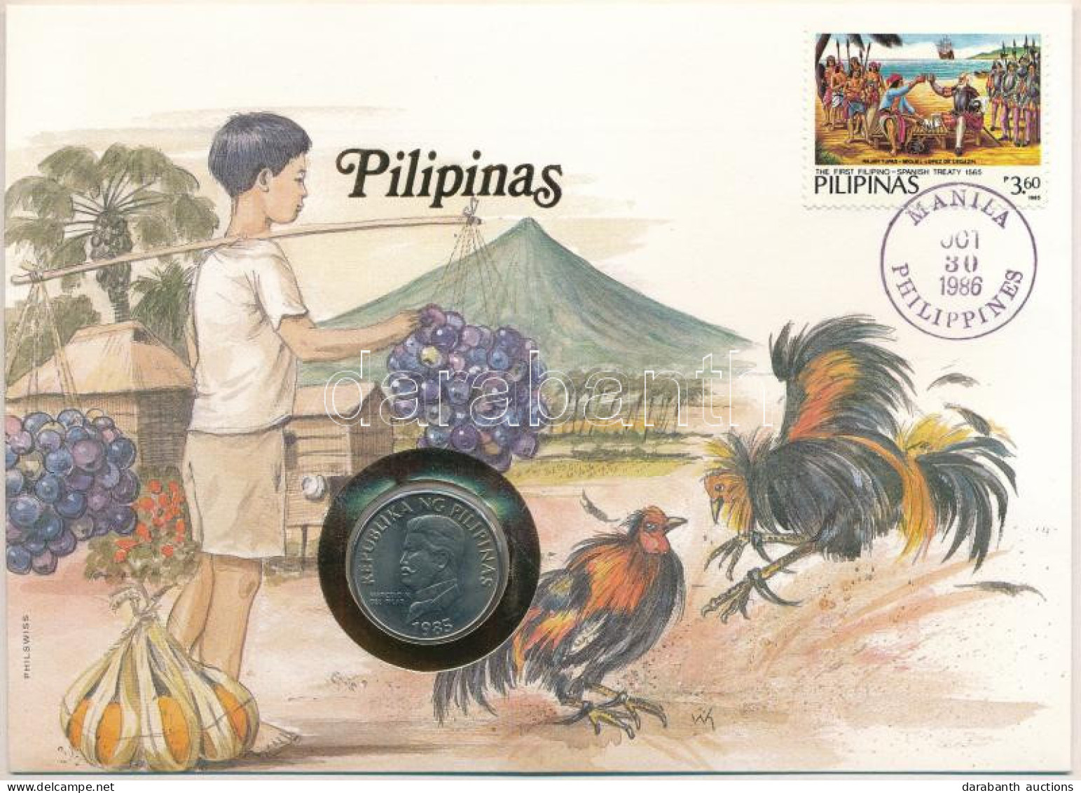 Fülöp-szigetek 1985. 50s Cu-Ni Felbélyegzett Borítékban, Bélyegzéssel, Német Nyelvű Leírással T:AU  Philippines 1985. 50 - Non Classificati