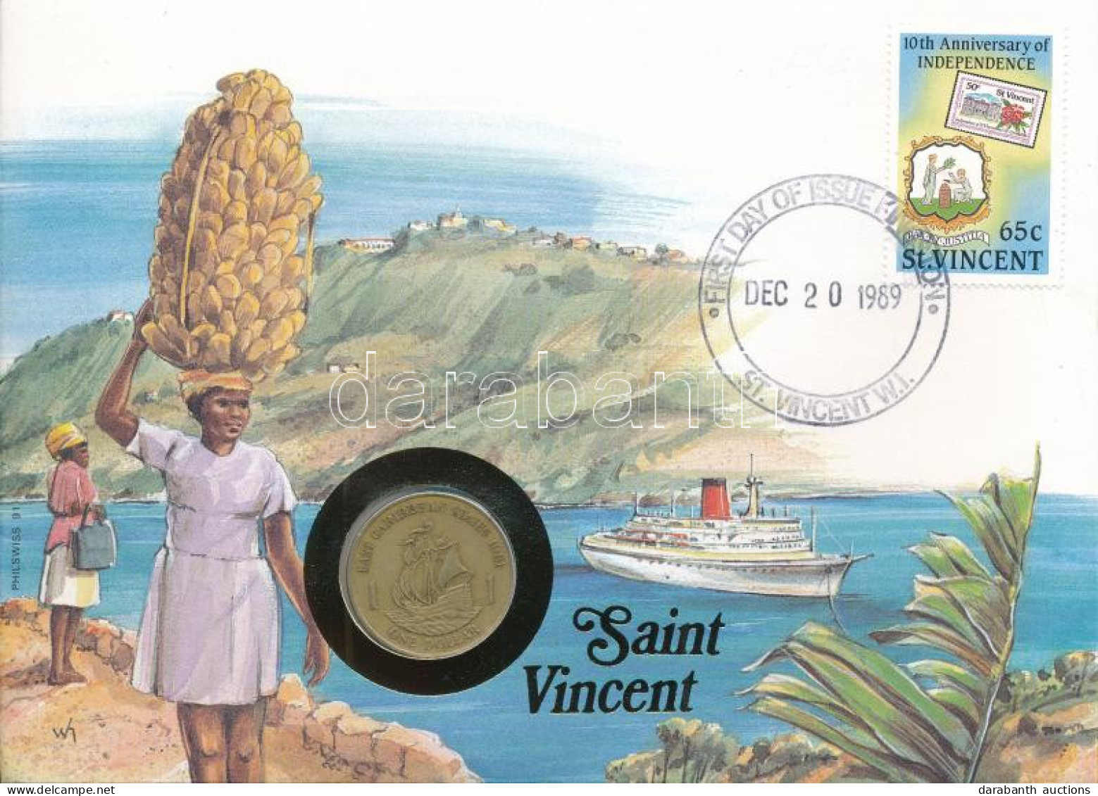 Kelet-Karibi Államok / Saint Vincent 1981. 1$ Al-bronz Felbélyegzett Borítékban, Bélyegzéssel, Német Nyelvű Leírással T: - Non Classés