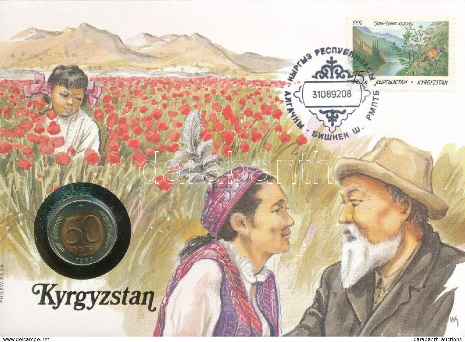 Kirgizisztán Felbélyegzett Borítékban, Bélyegzéssel, Német Nyelvű Tájékoztatóval, Benne Oroszország 1992. 50R T:UNC Kyrg - Non Classificati