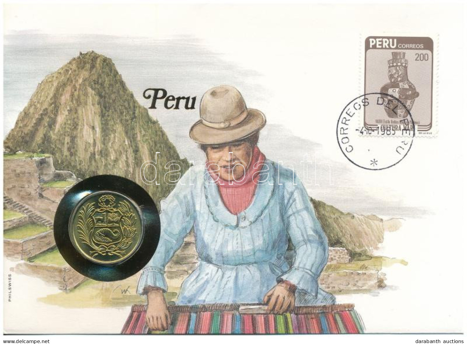 Peru 1982. 50I Cu-Ni Felbélyegzett Borítékban, Bélyegzéssel, Német Nyelvű Leírással T:UNC,AU Peru 1982. 50 Intis Cu-Ni I - Non Classificati