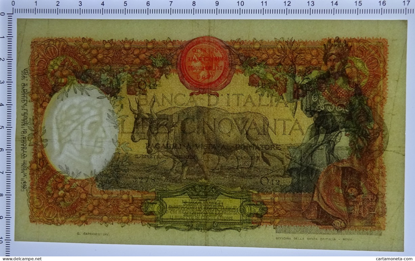 50 LIRE CAPRANESI BUOI TESTINA DECRETO 20/05/1916 BB+ - Sonstige