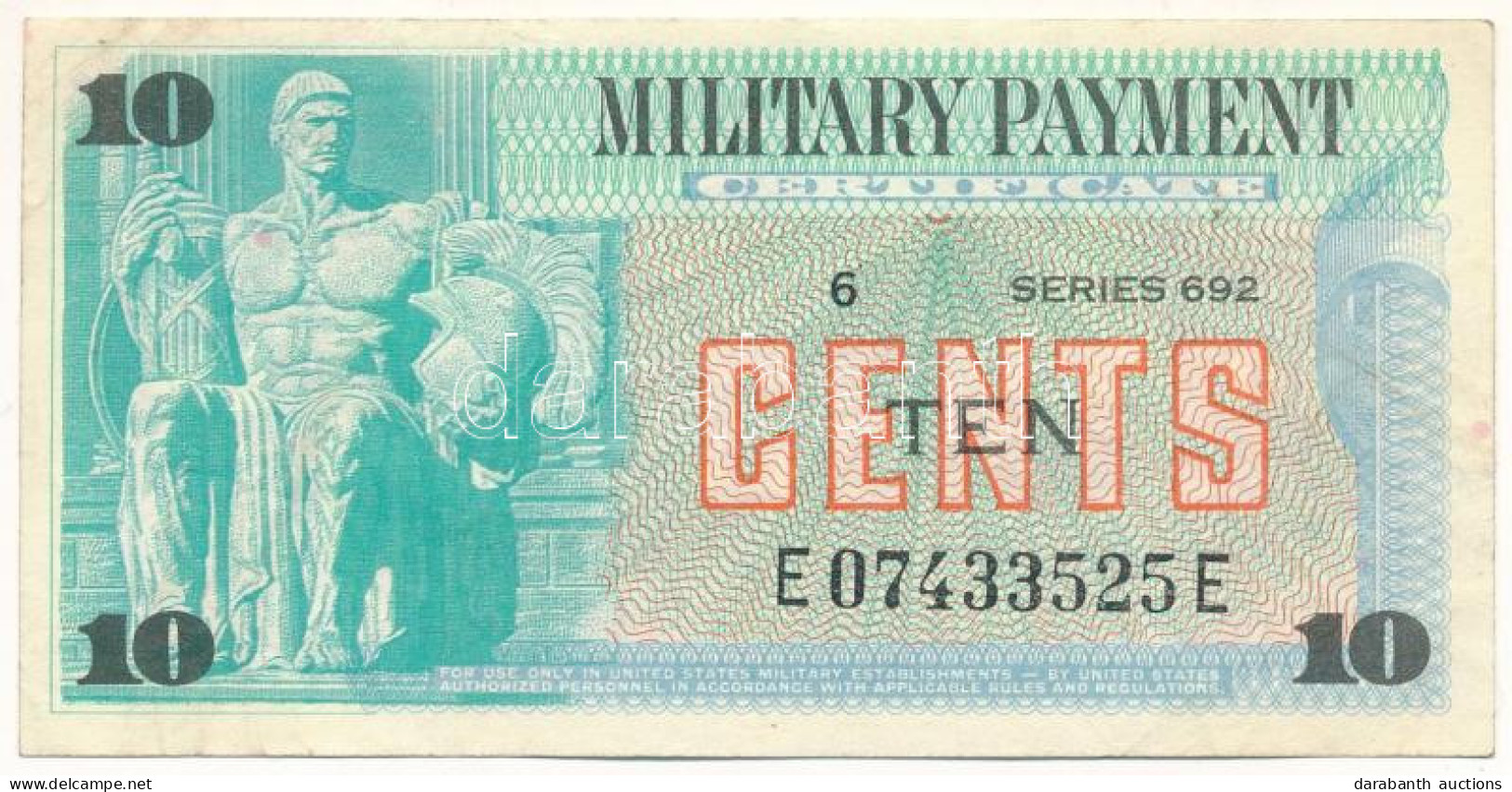 Amerikai Egyesült Államok / Katonai Kiadás DN (1970) 10c "E 07433525 E" T:F USA / Military Issue ND (1970) 10 Cents "E 0 - Unclassified