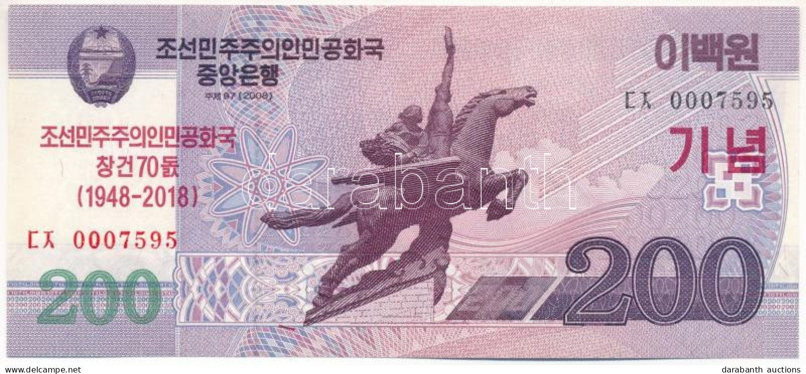 Észak-Korea 2018. 200W "A KNDK Megalapításának 70. évfordulója" Emlék Bankjegy T:UNC North Korea 2018. 200 Won "The 70th - Sin Clasificación