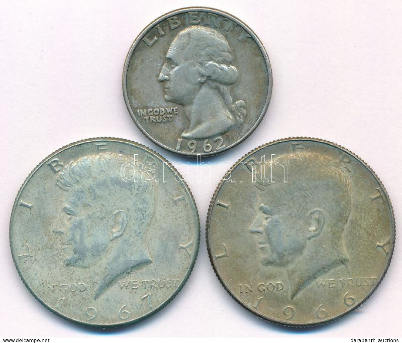 Amerikai Egyesült Államok 1962D 1/4$ Ag + 1966-1967. 1/2$ Ag "Kennedy" T:VF,XF USA 1962D 1/4$ Ag + 1966-1967. 1/2 Dollar - Non Classés