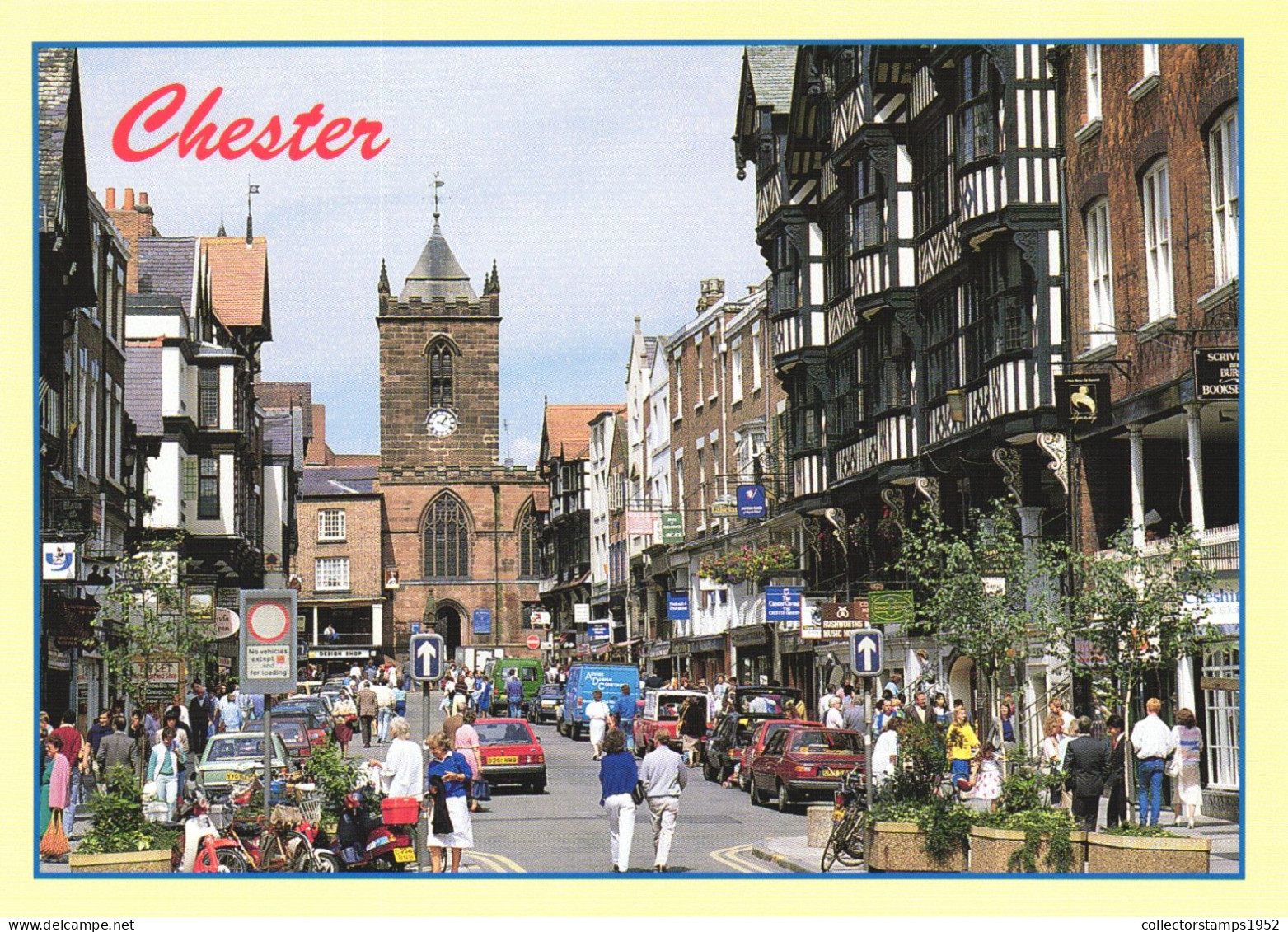 CHESTER, ARCHITECTURE, CHURCH, TOWER WITH CLOCK, CARS, UNITED KINGDOM, POSTCARD - Chester