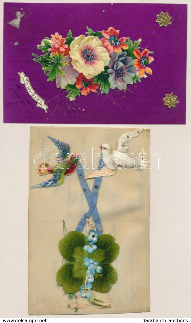 * 2 Db RÉGI Francia Kézzel Készült Műanyag Képeslap / 2 Pre-1945 Hand-made Celluloid Postcards - Non Classés