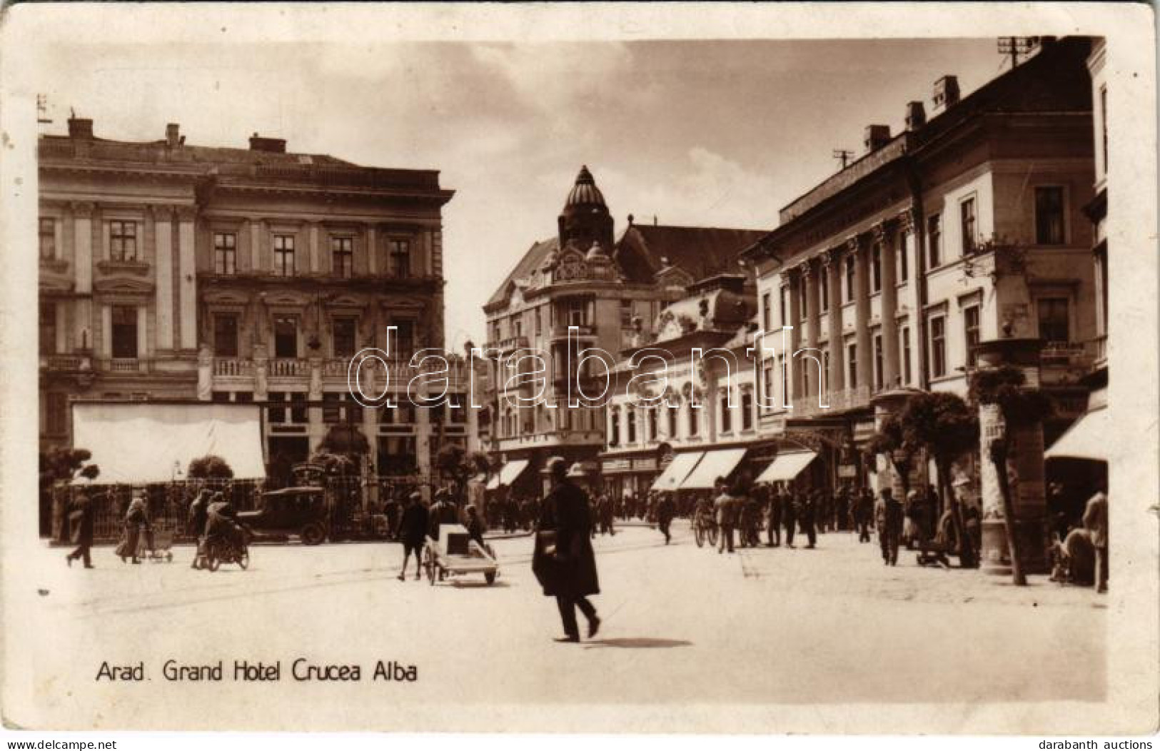 T2/T3 1928 Arad, Grand Hotel Crucea Alba / Fehér Kereszt Nagy Szálloda / Hotel, Automobile, Shops (EK) - Unclassified