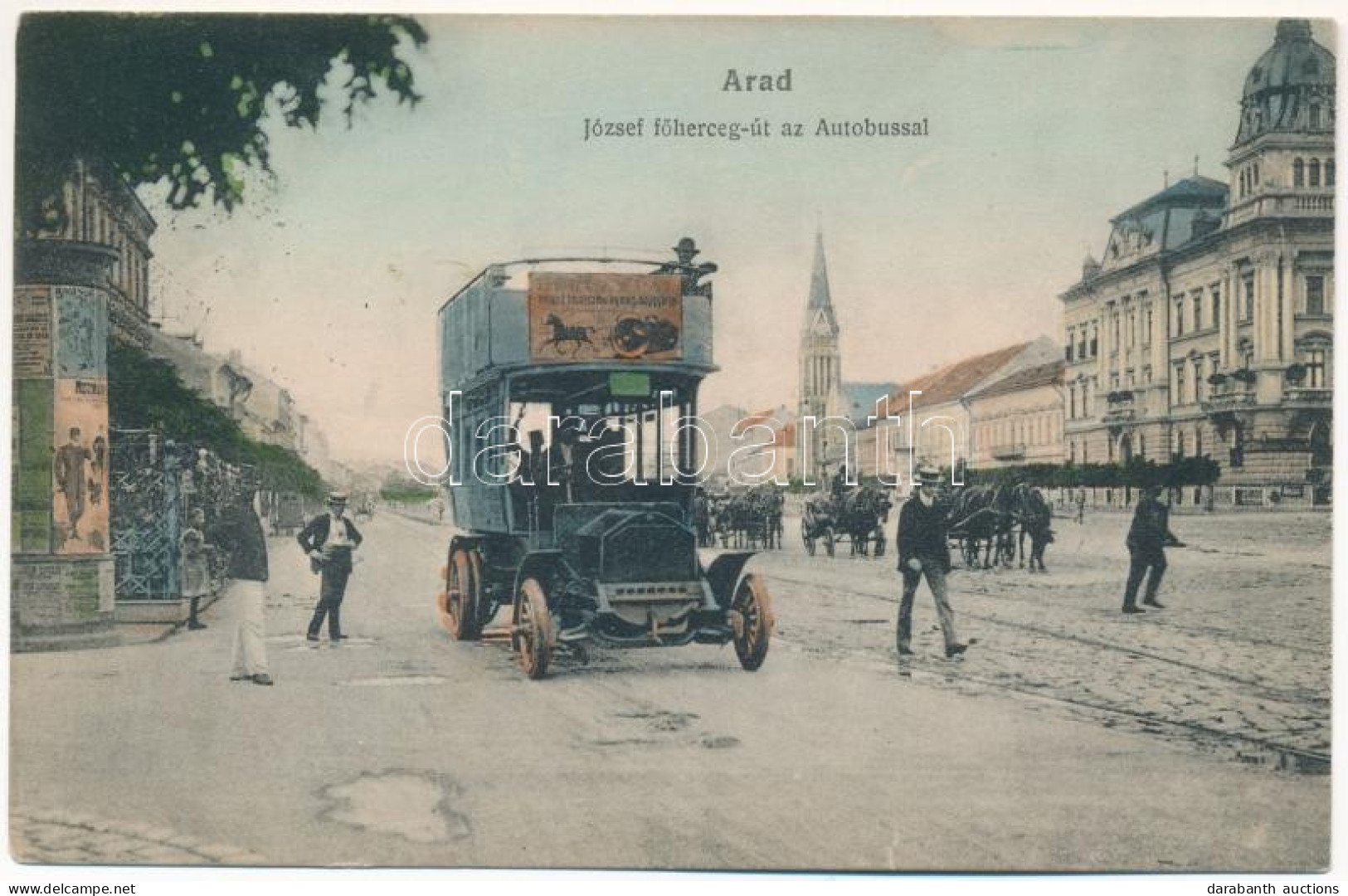 T2 1909 Arad, József Főherceg út, Emeletes Autóbusz Reklámmal. Bloch H. Kiadása / Street, Double Decker Autobus With Adv - Sin Clasificación