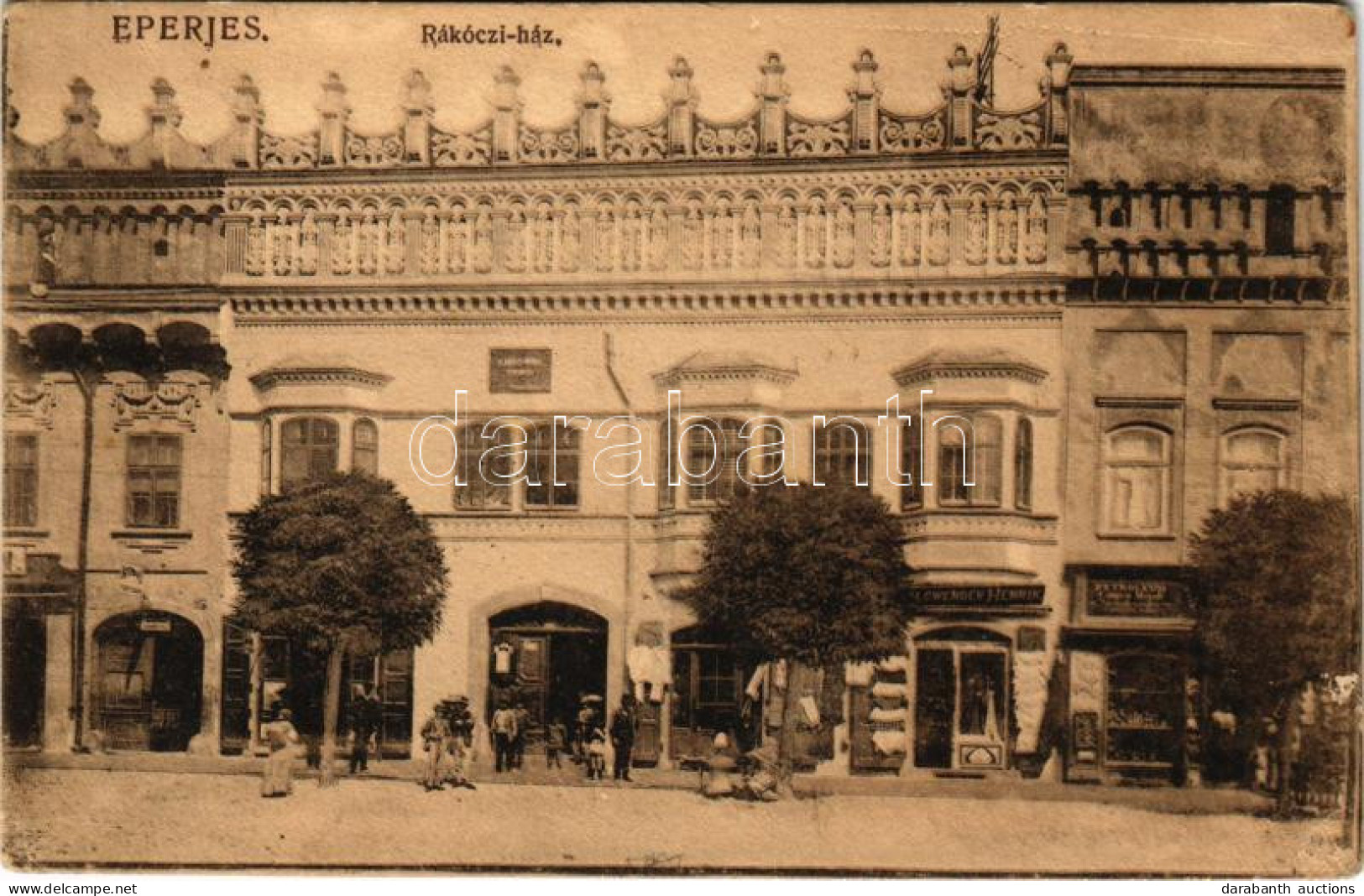 T2/T3 1911 Eperjes, Presov; Rákóczi Ház, Goldwender Henrik üzlete. Divald Károly Fia Kiadása / Rákóczi Mansion, Shops (E - Ohne Zuordnung