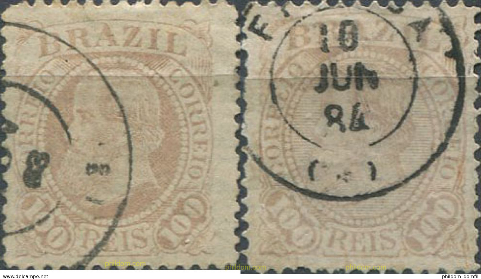 674048 USED BRASIL 1883 PEDRO II, FONDO CUADRICULADO Y FONDO LINEAS - Neufs