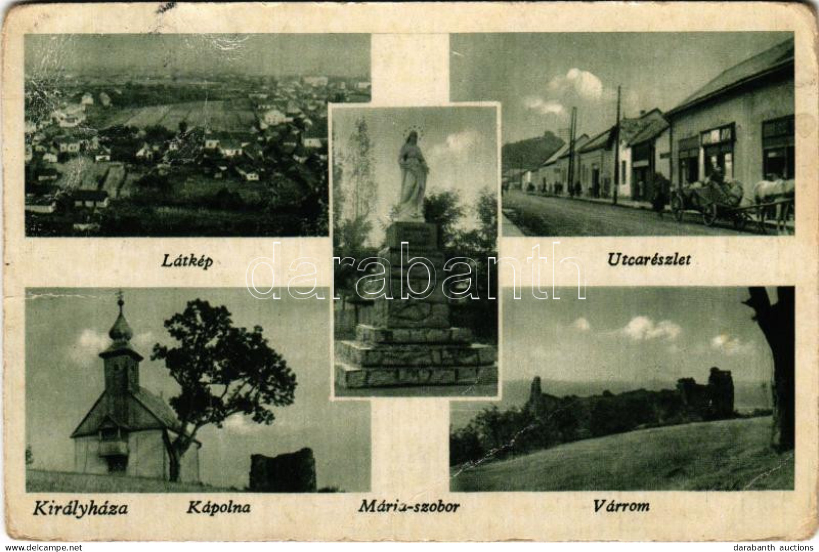 * T3 Királyháza, Koroleve; Utca, Kápolna, Várrom, Mária Szobor / Street, Chapel, Castle Ruins, Monument (gyűrődések / Cr - Zonder Classificatie