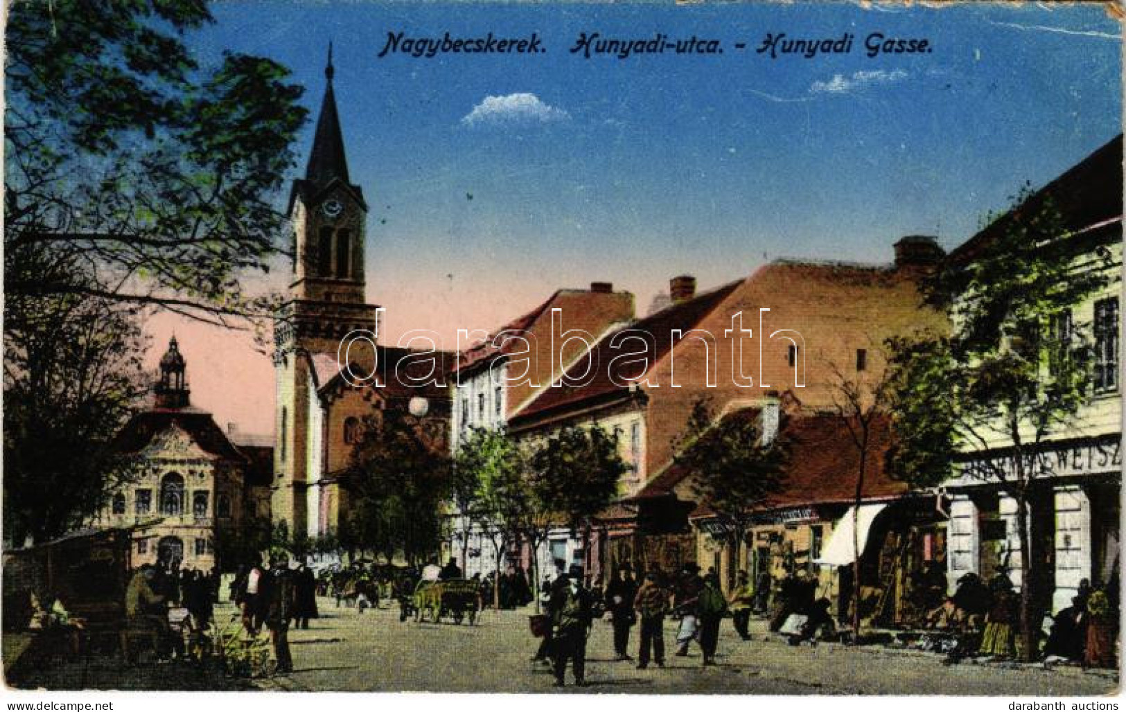 T2/T3 1917 Nagybecskerek, Zrenjanin, Veliki Beckerek; Hunyadi Utca, Piac, Herman Weisz üzlete / Street, Market, Shop (EK - Unclassified