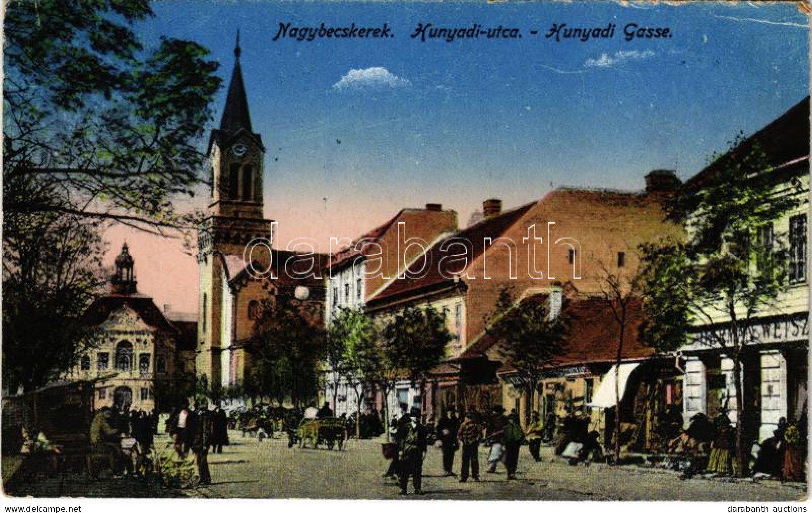 T2/T3 1917 Nagybecskerek, Zrenjanin, Veliki Beckerek; Hunyadi Utca, Piac, Herman Weisz üzlete / Street, Market, Shop (EK - Non Classificati