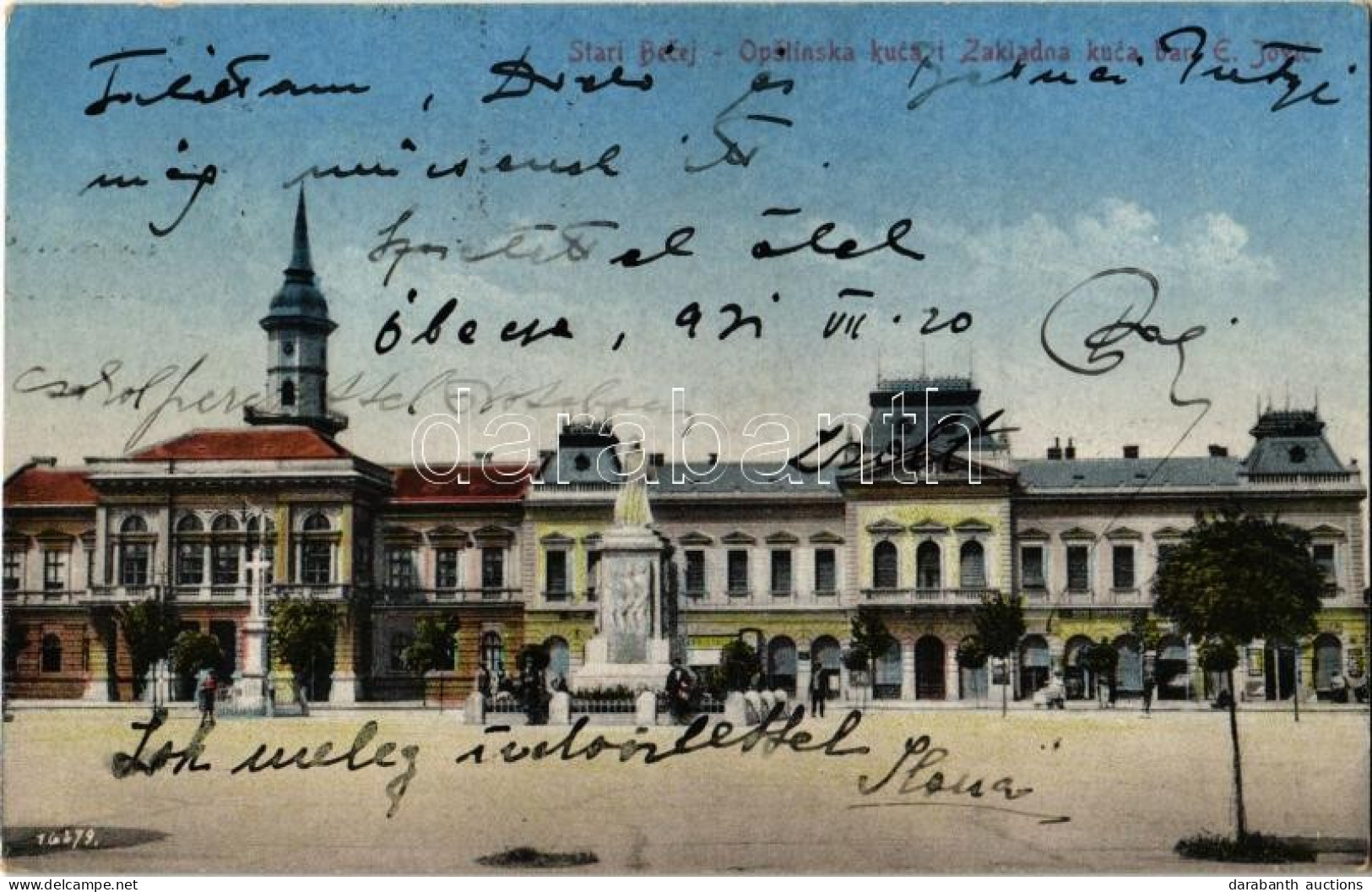 T2 1921 Óbecse, Stari Becej; Városháza / Opstínska Kuca I Zakladna Kuca, Bar E. Jovic / Town Hall, Shops - Unclassified