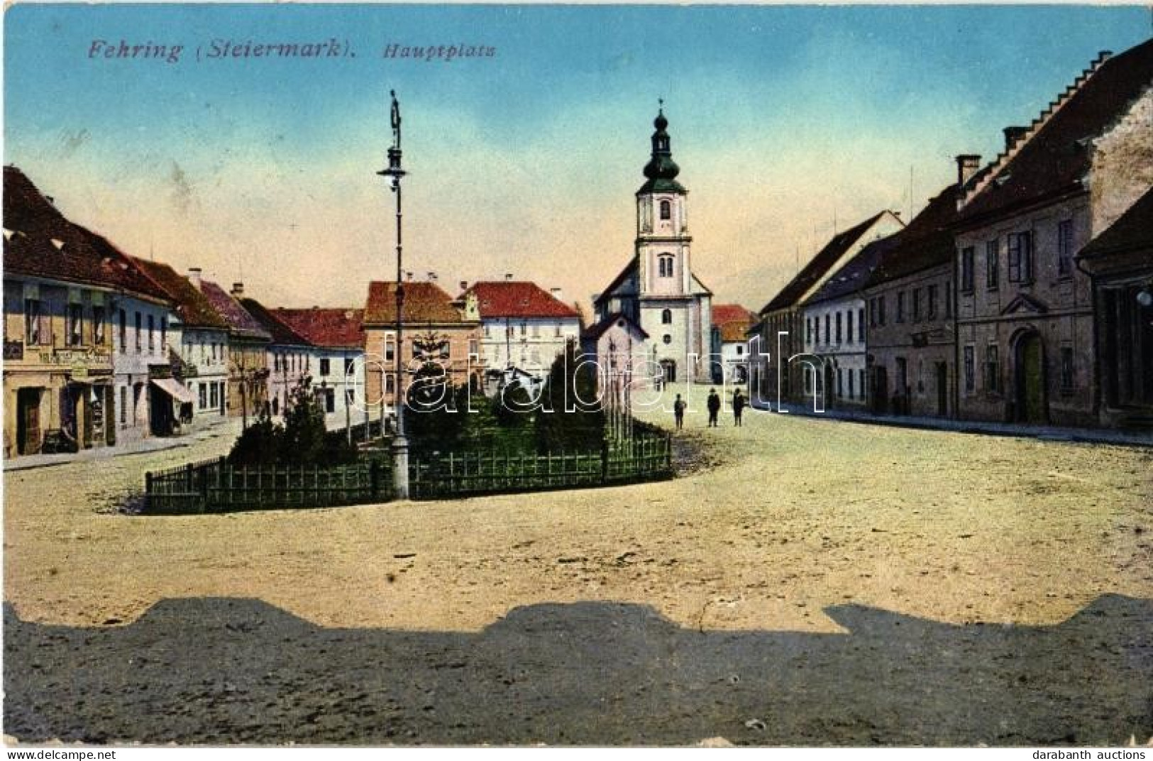 T2/T3 1917 Fehring (Steiermark), Hauptplatz / Main Square, Shops, Church. Verlag Jos. A. Kienreich. Phot. D. Kunstversla - Unclassified