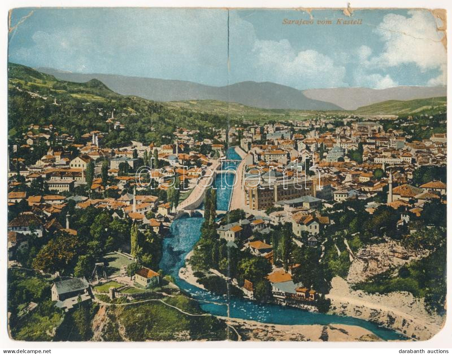 ** T4 Sarajevo Vom Kastell - 2-tiled Folding Panoramacard (tear) - Unclassified