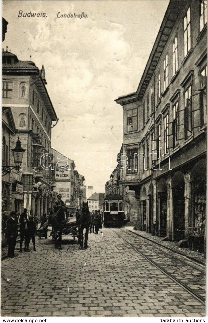 T2/T3 1915 Ceské Budejovice, Budweis; Landstraße, Drogerie Wlcek, Budweiser Sparkasse / Street View, Tram, Drugstore, Sa - Unclassified