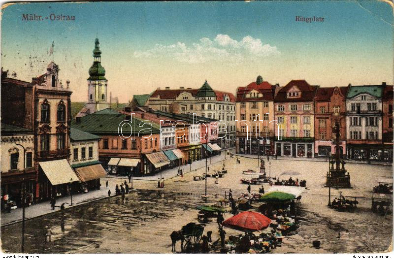 T2/T3 1917 Ostrava, Moravská Ostrava, Mährisch Ostrau; Ringplatz / Square, Market, Shops (EK) - Ohne Zuordnung
