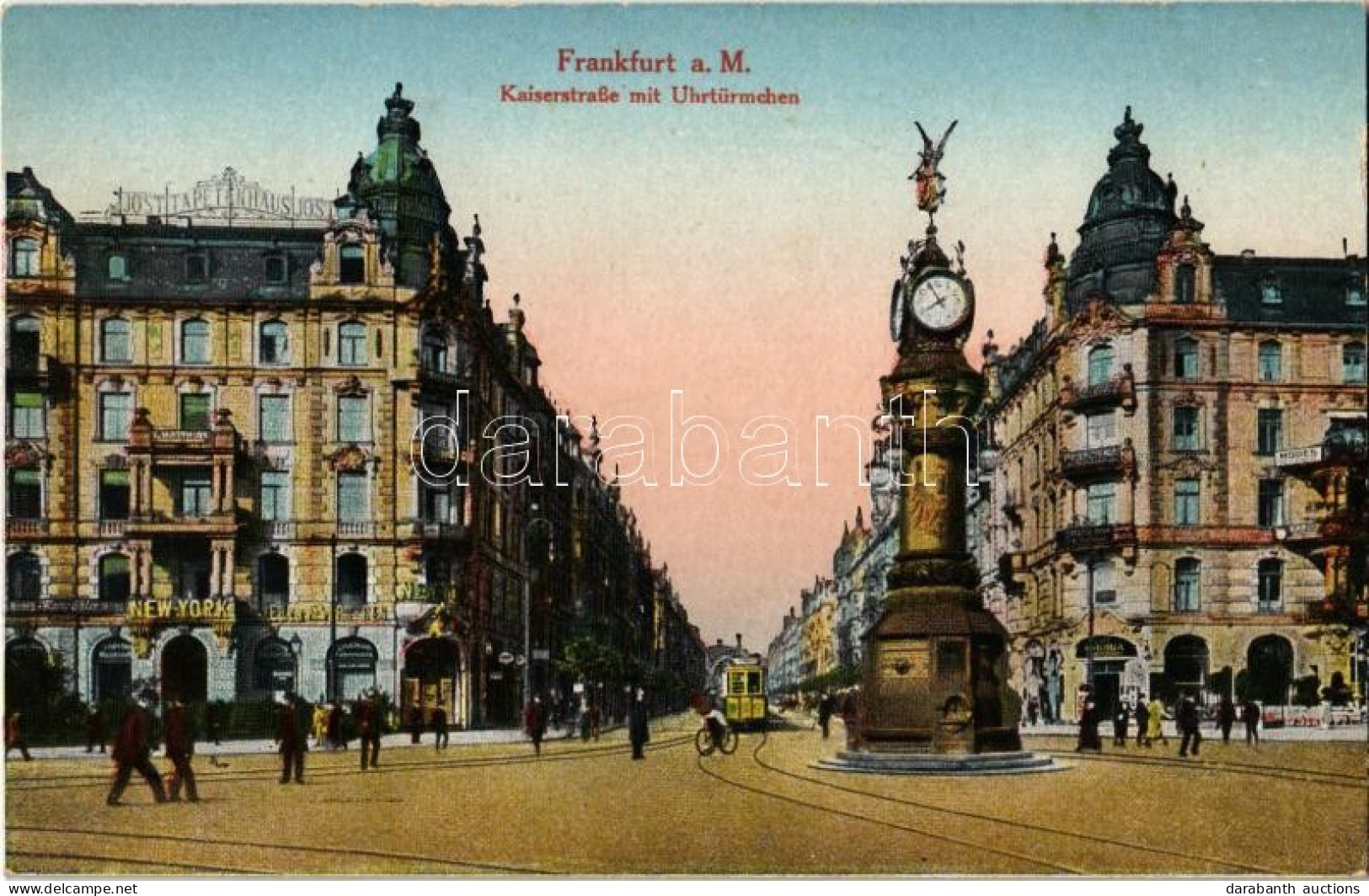 * T2 Frankfurt Am Main, Kaiserstraße Mit Uhrtürmchen / Street View, Clocktower, Tram, Bicycle, Hotel New York, Shops - Ohne Zuordnung