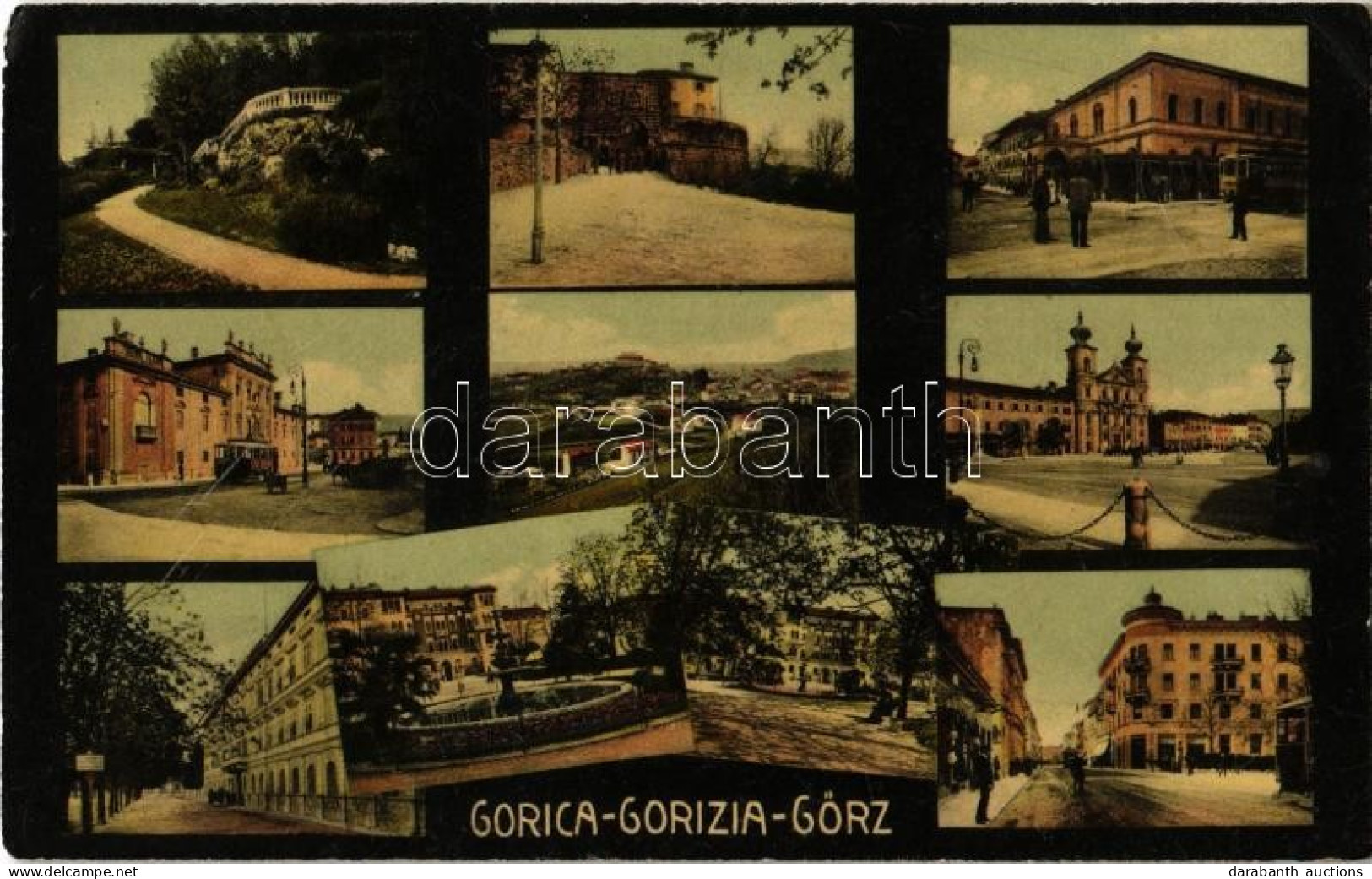T2/T3 1915 Gorizia, Görz, Gorica; Multi-view Postcard, Street Views With Tram, Railway Station, Cathedral, Castle (EK) - Sin Clasificación