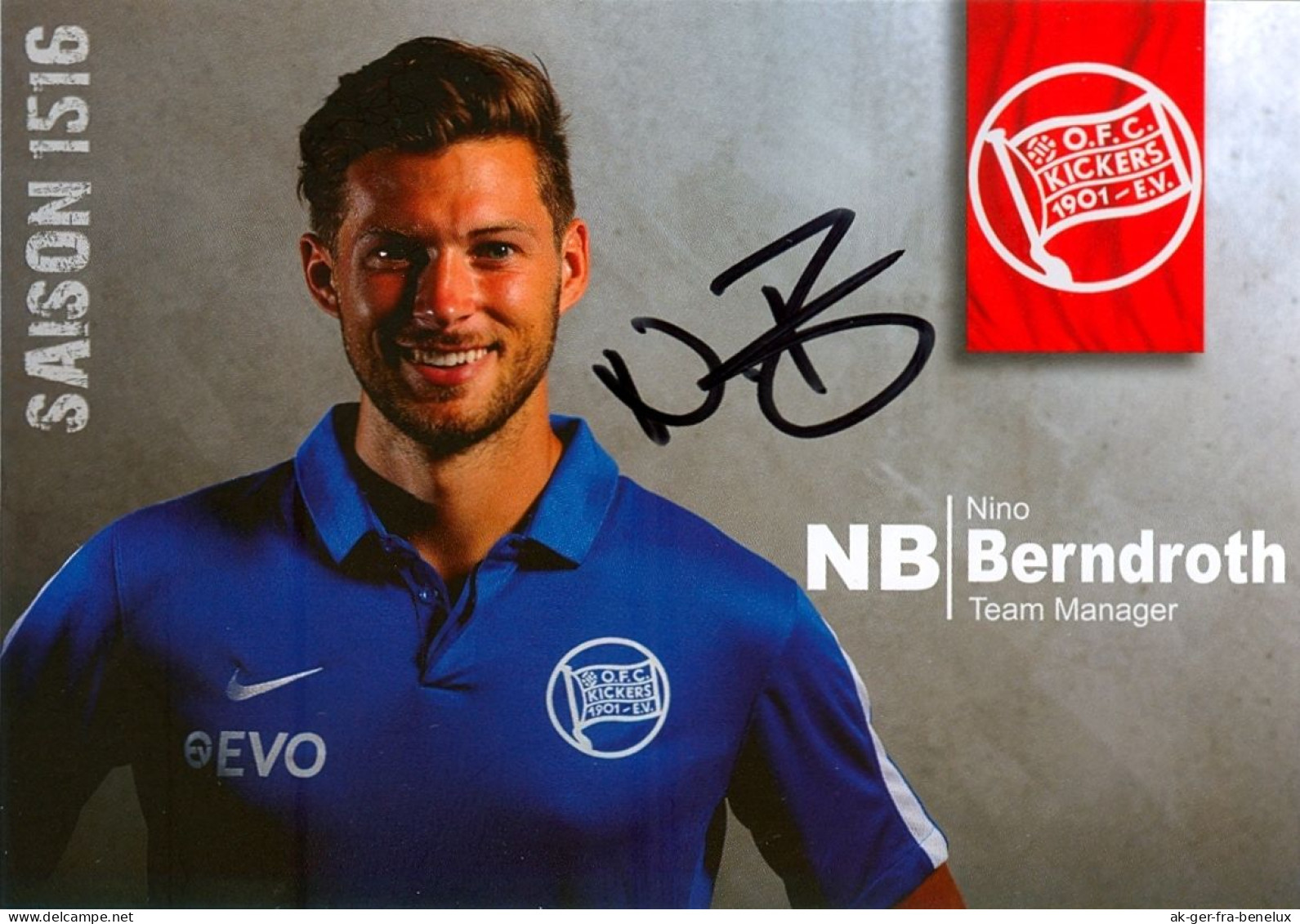 AK Nino Berndroth Offenbacher Kickers 15-16 OFC Offenbach Am Main Eschborn FSV Frankfurt Neu-Isenburg  Friedrichsdorf - Handtekening