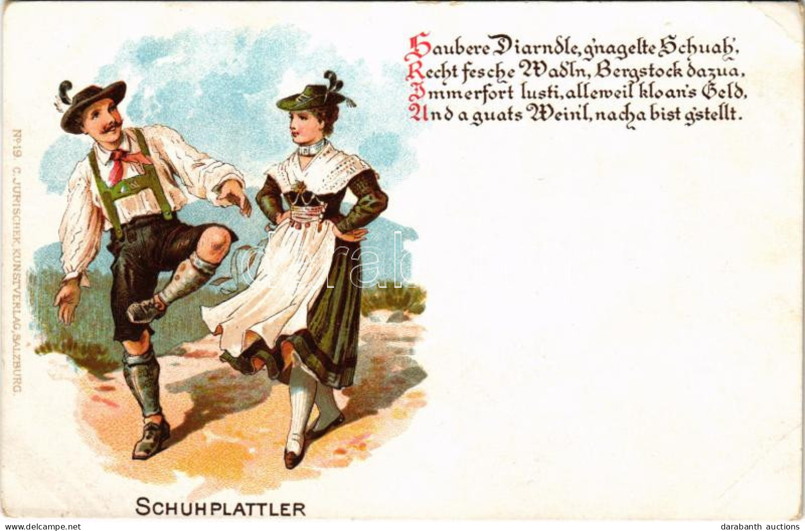 ** T2/T3 Schuhplattler / Tyrolean Folklore, Traditional Dance. C. Jurischek Kunstverlag No. 19. Litho (EK) - Sin Clasificación