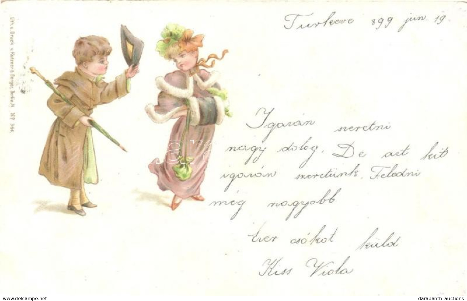 ** T2 1899 Boy Courting A Girl, Children, Litho - Non Classés