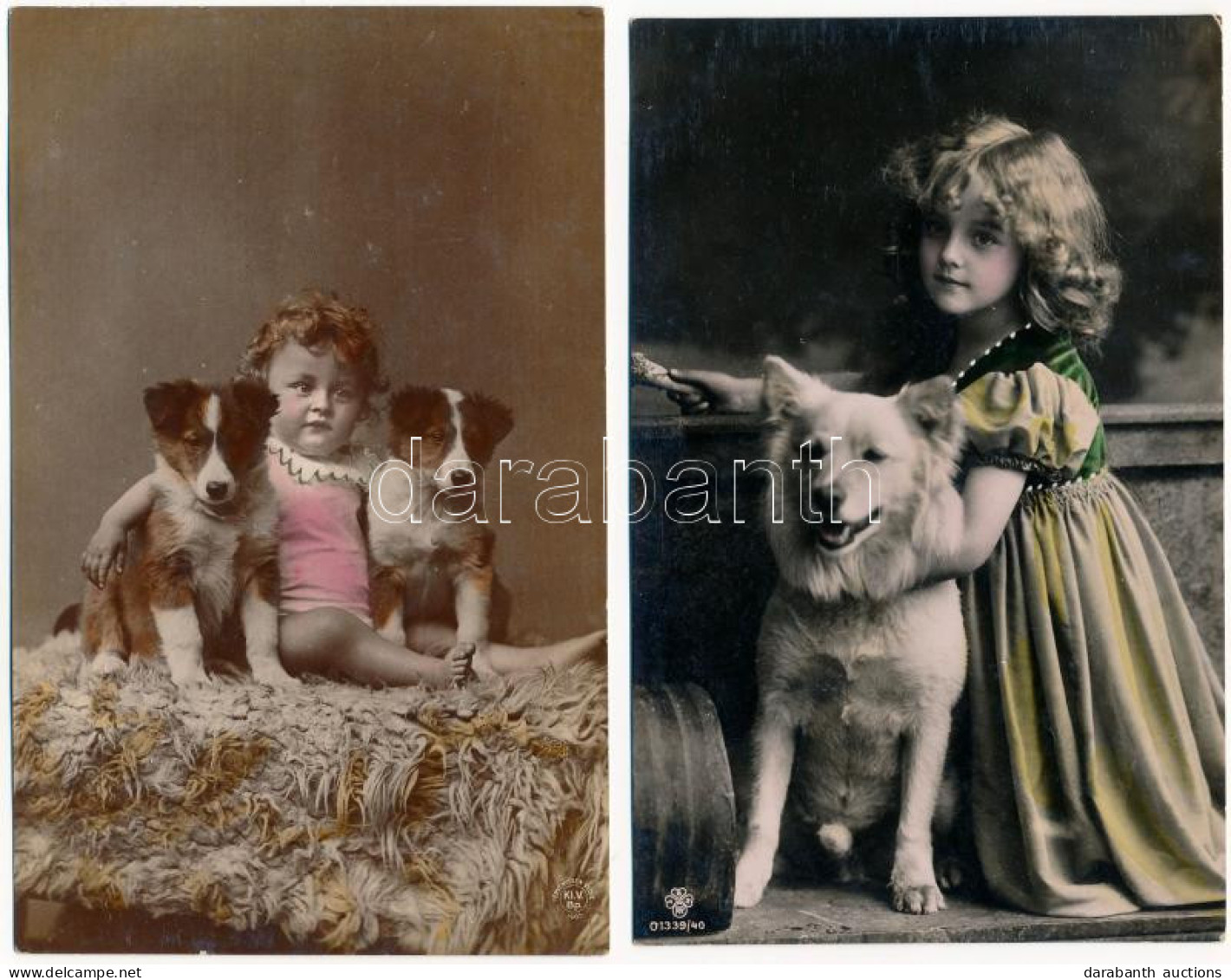 ** 2 Db RÉGI Képeslap: Kislányok Kutyákkal / 2 Pre-1945 Postcards: Girls With Dogs - Non Classés