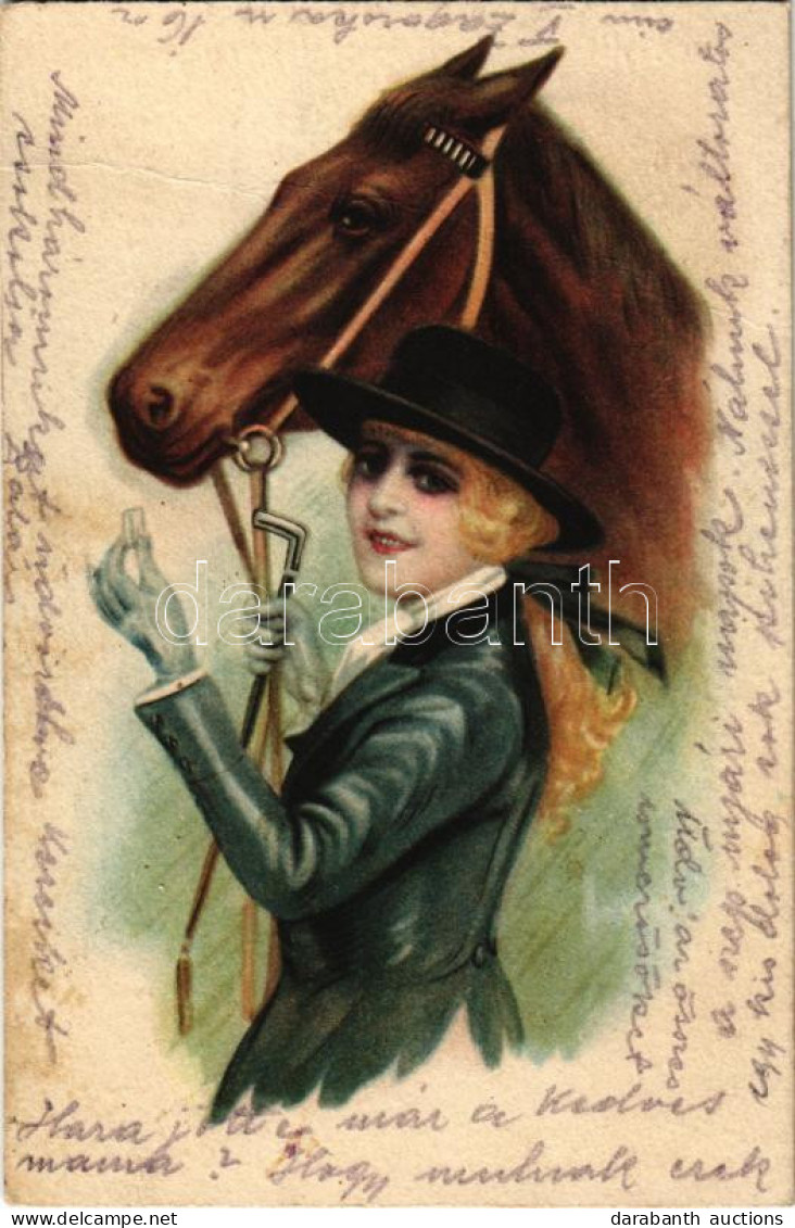 T3/T4 1924 Hölgy Lóval / Lady With Her Horse. Amag O. 34. (fa) - Ohne Zuordnung